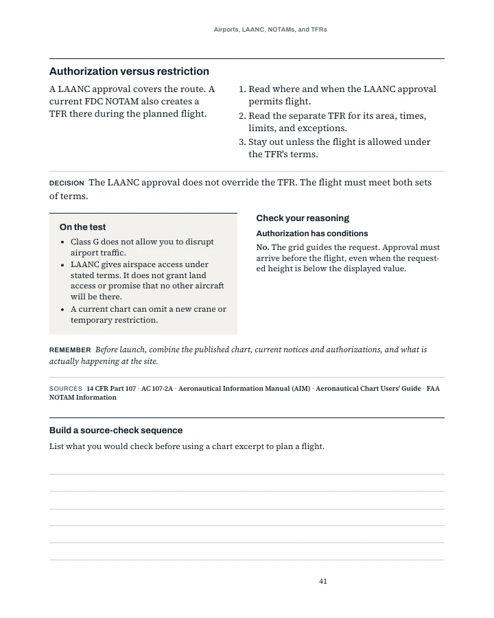 Study-book response page with decision rules and a writing area.
